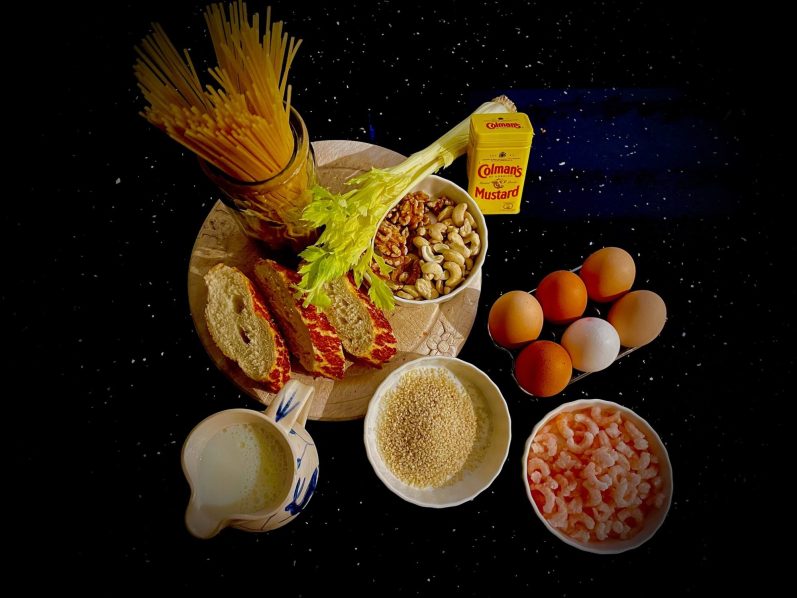 Typical allergens - wheat, nuts, crustaceans Typical allergens - wheat, nuts, crustaceans