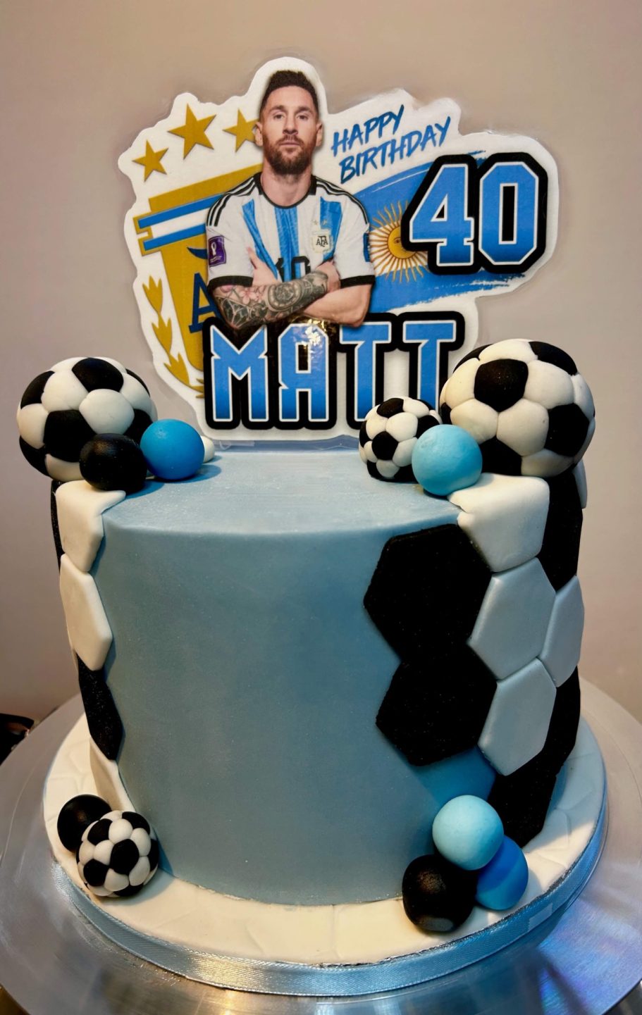 Lionel Messi Birthday Cake Blue football themed birthday cake
